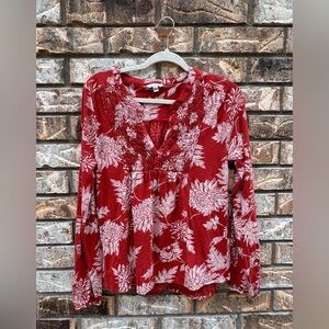 Lucky Brand Red/Orange Floral Flowy Blouse Women’s Medium EUC